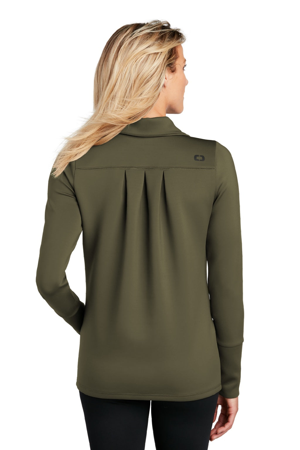 Ogio LOE703 Womens Endurance Modern Performance Moisture Wicking Full Zip Sweatshirt w/ Pockets Deep Olive Green Model Back