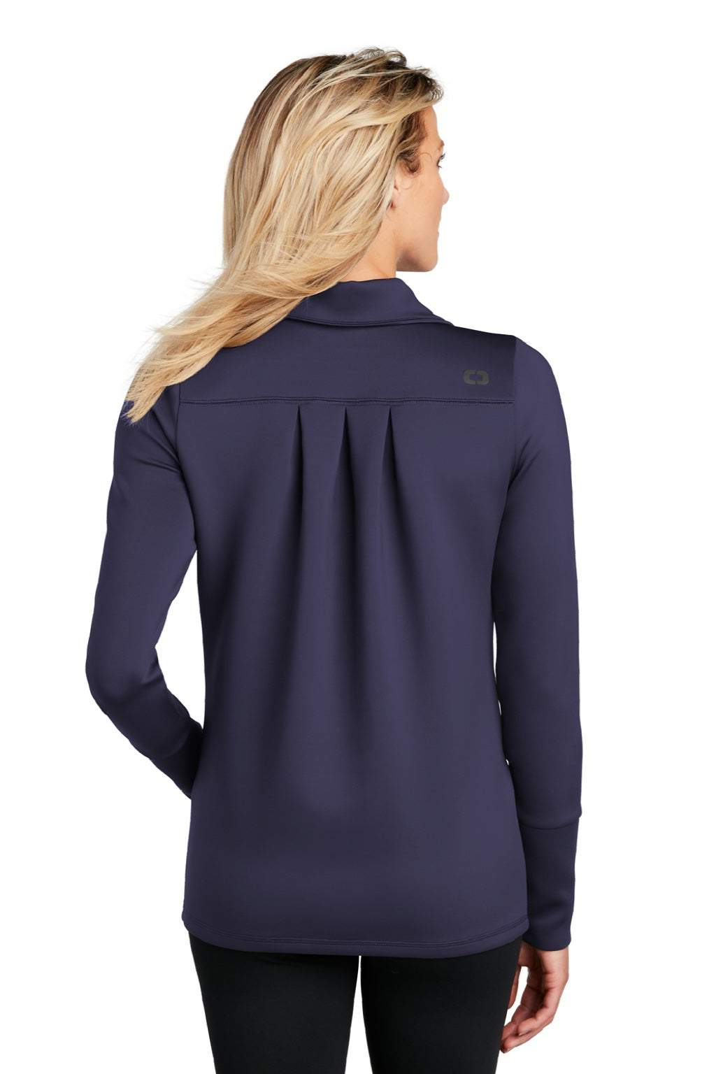 Ogio LOE703 Womens Endurance Modern Performance Moisture Wicking Full Zip Sweatshirt w/ Pockets Navy Blue Model Back