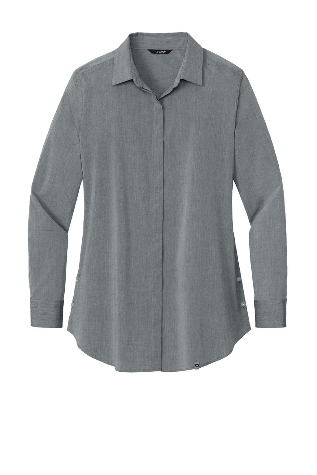 Ogio LOG1002 Womens Commuter Long Sleeve Button Down Shirt Heather Gear Grey Flat Front