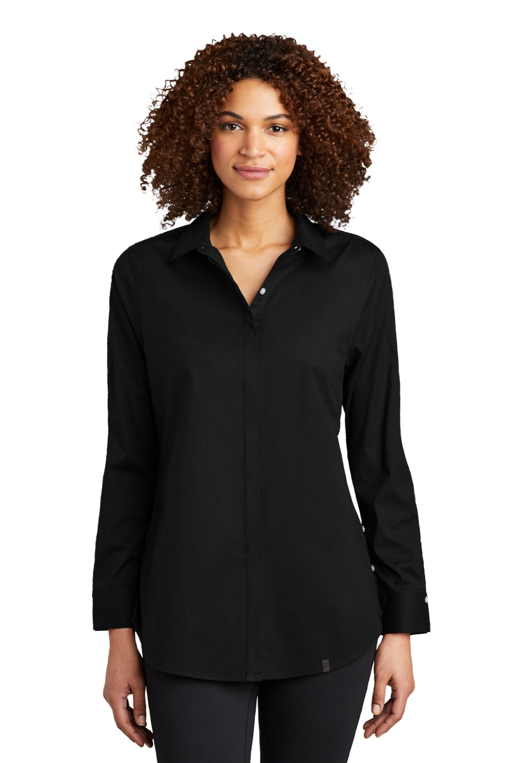 Ogio LOG1002 Womens Commuter Long Sleeve Button Down Shirt Blacktop Model Front
