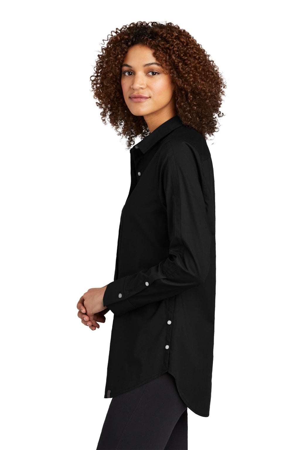 Ogio LOG1002 Womens Commuter Long Sleeve Button Down Shirt Blacktop Model Side