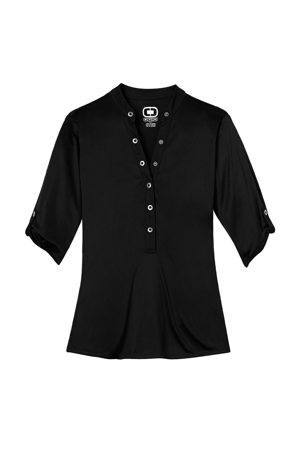 Ogio LOG111 Womens Crush Moisture Wicking 3/4 Sleeve Polo Shirt Blacktop Flat Front