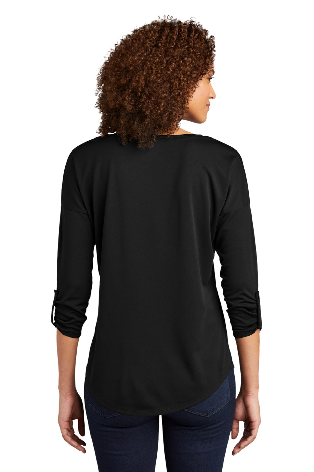 Ogio LOG141 Womens Gravitate Moisture Wicking 3/4 Sleeve Scoop Neck T-Shirt Blacktop Model Back