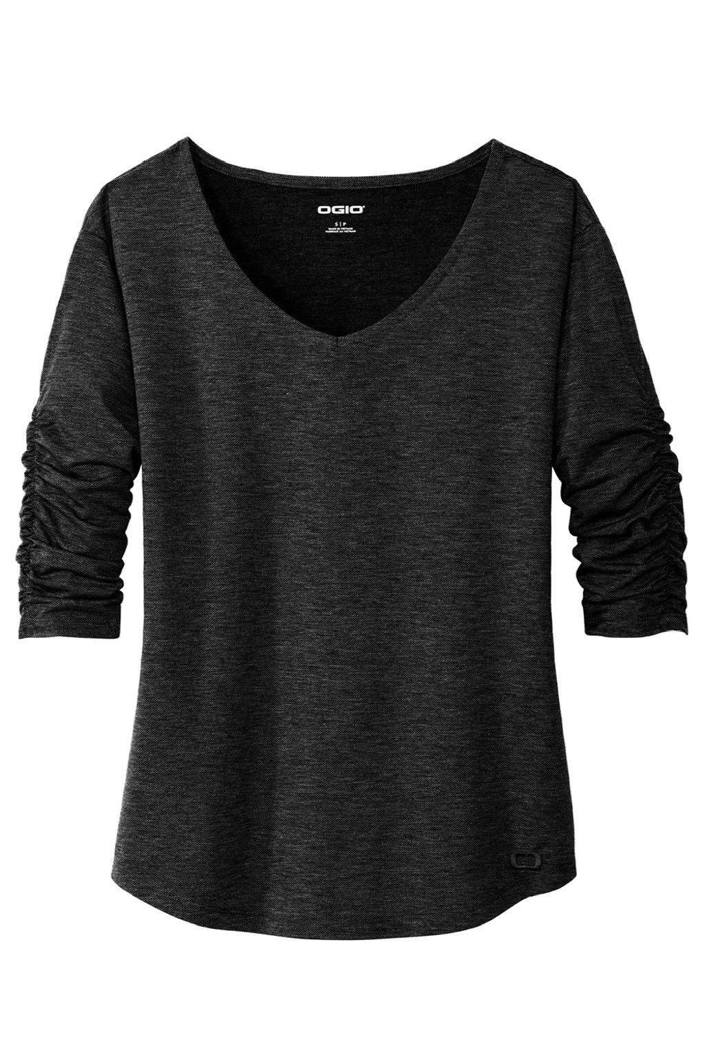 Ogio LOG148 Womens Evolution Moisture Wicking 3/4 Sleeve V-Neck T-Shirt Blacktop Flat Front