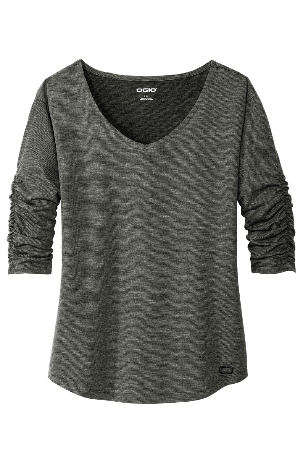 Ogio LOG148 Womens Evolution Moisture Wicking 3/4 Sleeve V-Neck T-Shirt Tarmac Grey Flat Front