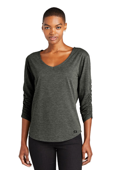 Ogio LOG148 Womens Evolution Moisture Wicking 3/4 Sleeve V-Neck T-Shirt Tarmac Grey Model Front