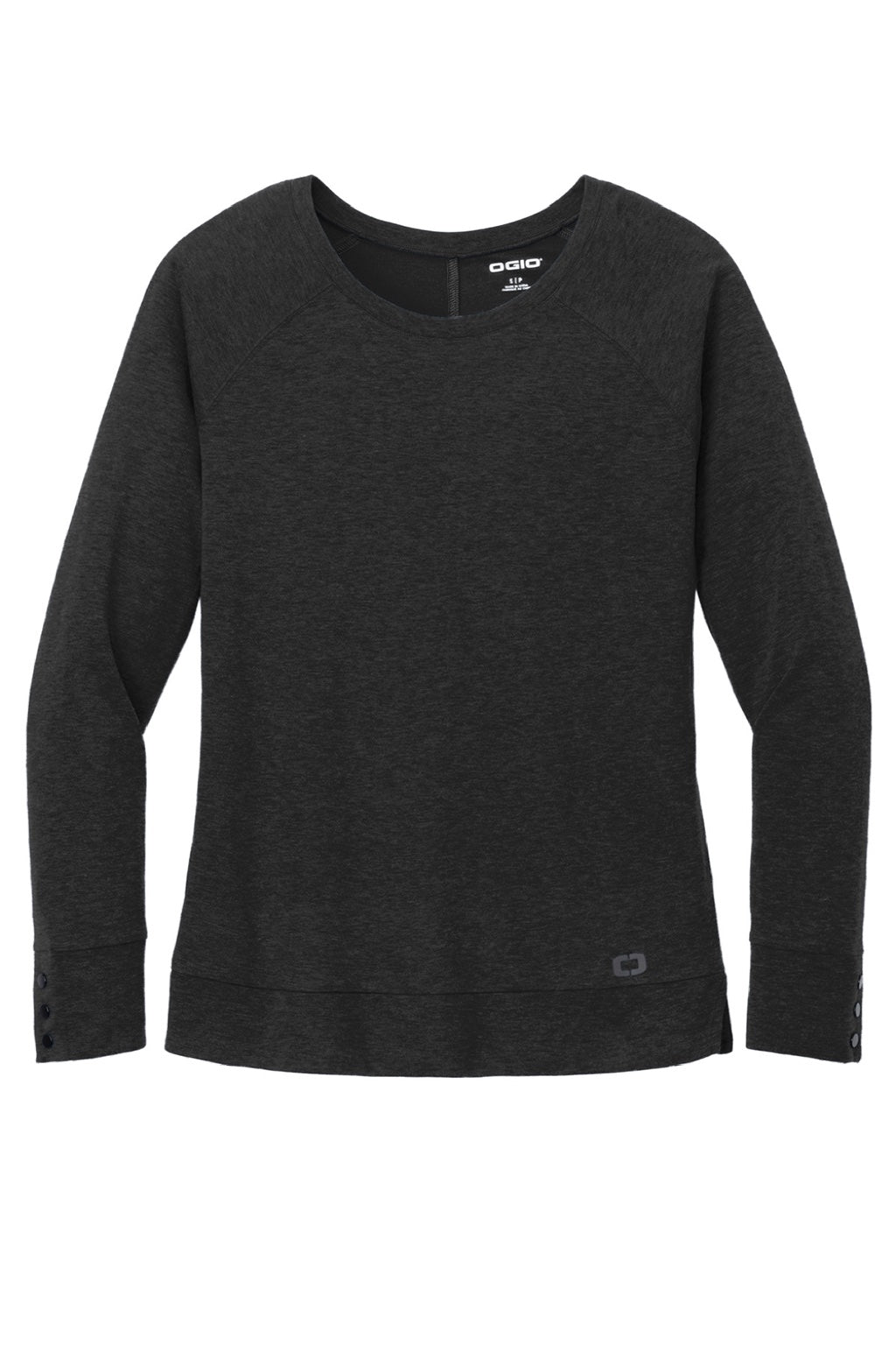 Ogio LOG150 Womens Command Long Sleeve Scoop Neck T-Shirt Blacktop Flat Front