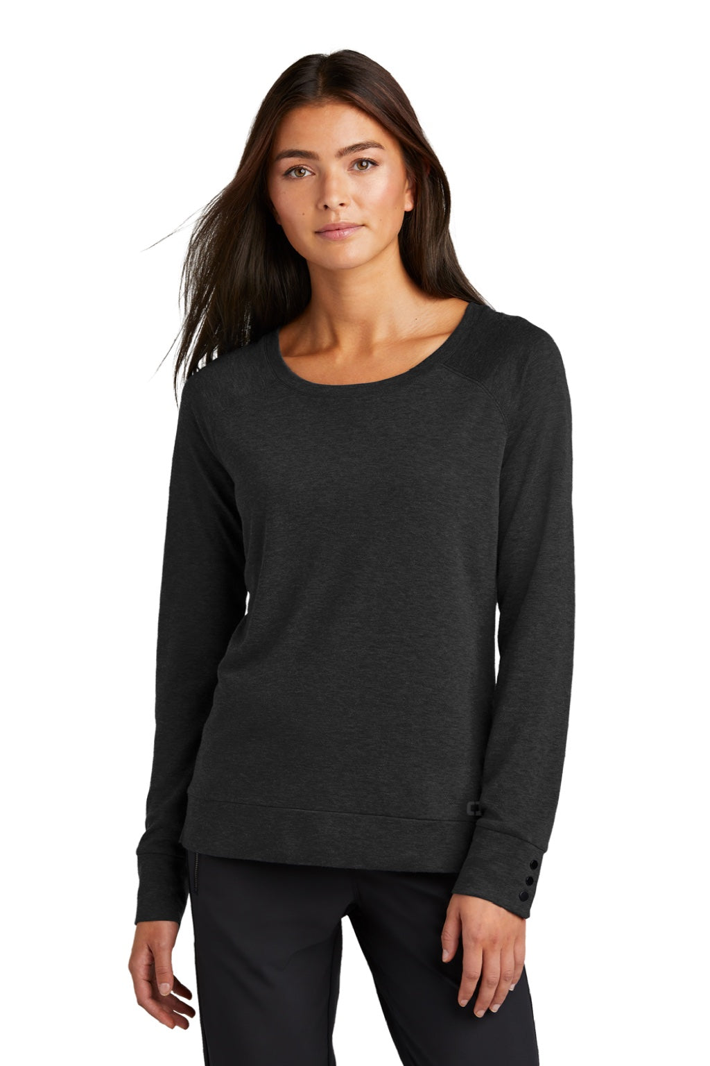 Ogio LOG150 Womens Command Long Sleeve Scoop Neck T-Shirt Blacktop Model Front