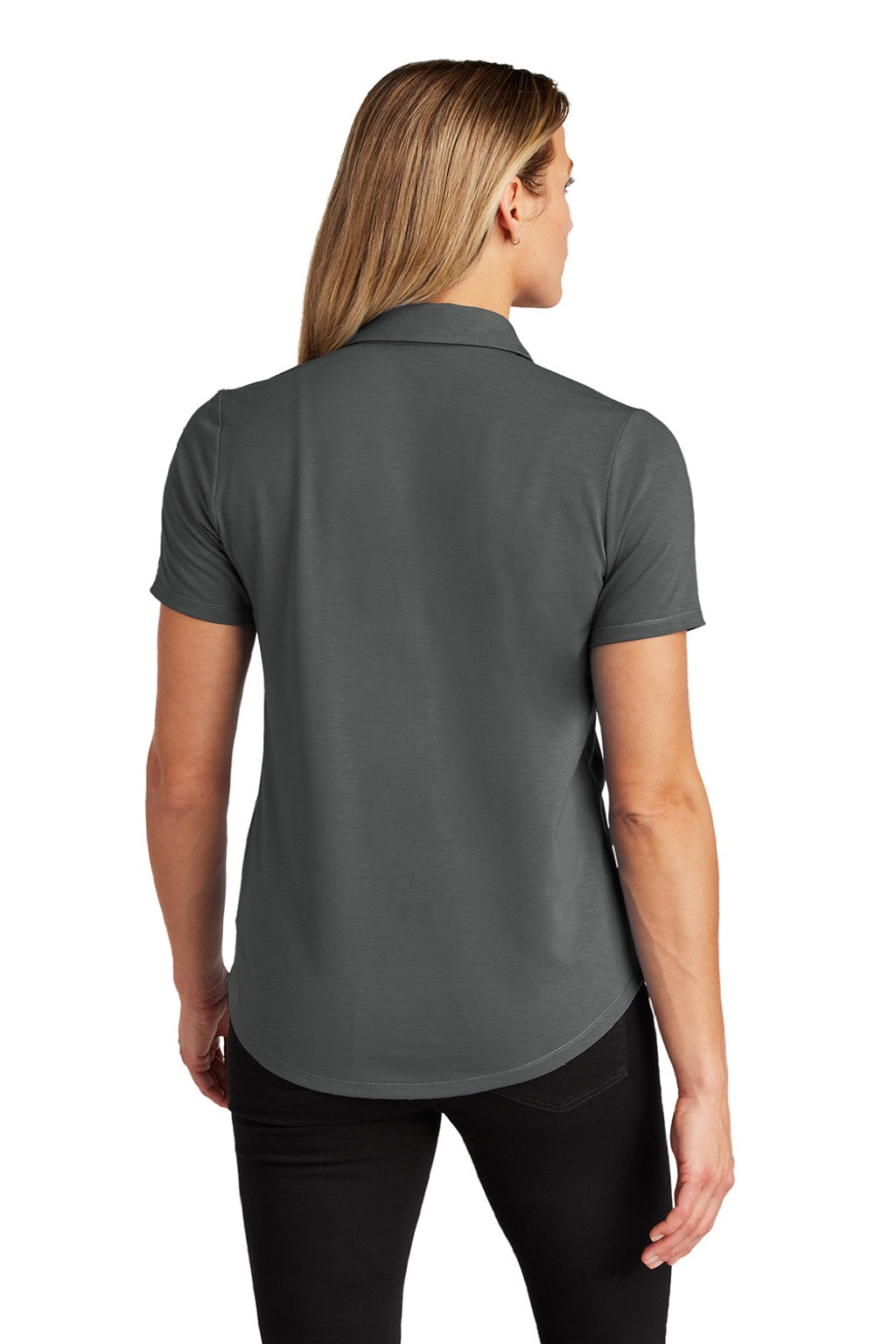 Ogio LOG152 Womens Motion Moisture Wicking Short Sleeve Polo Shirt Tarmac Grey Model Back