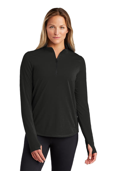 Ogio LOG153 Womens Motion Moisture Wicking 1/4 Zip Sweatshirt w/ Pocket Blacktop Model Front