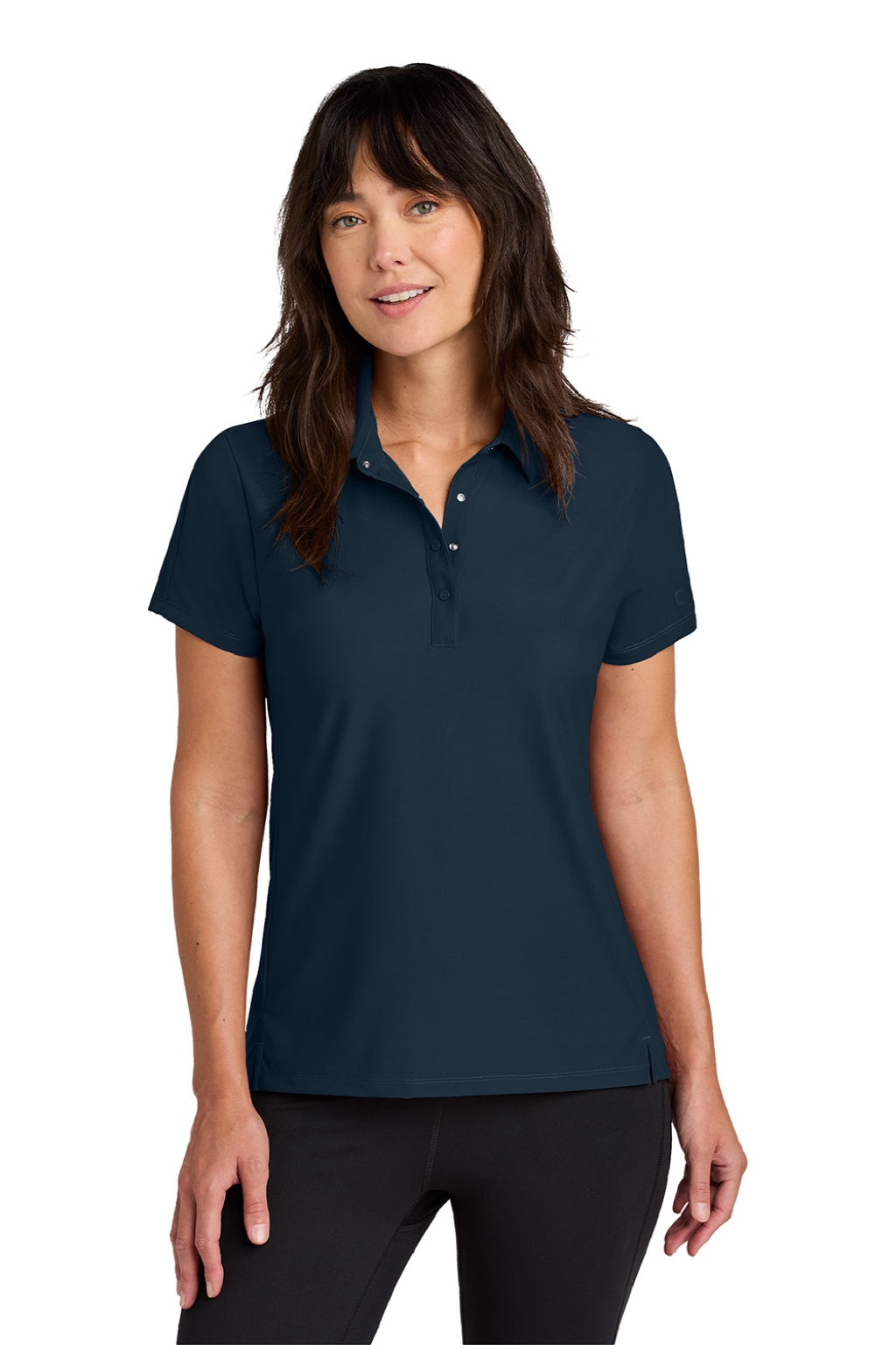 Ogio LOG154 Womens Envision Moisture Wicking Short Sleeve Polo Shirt River Navy Blue Model Front