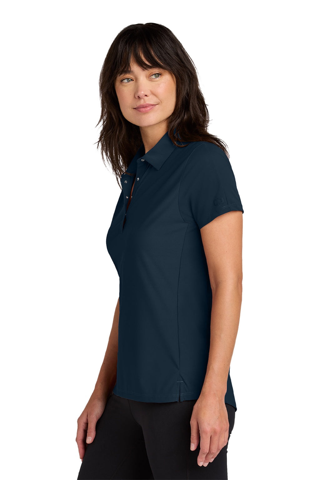 Ogio LOG154 Womens Envision Moisture Wicking Short Sleeve Polo Shirt River Navy Blue Model Side