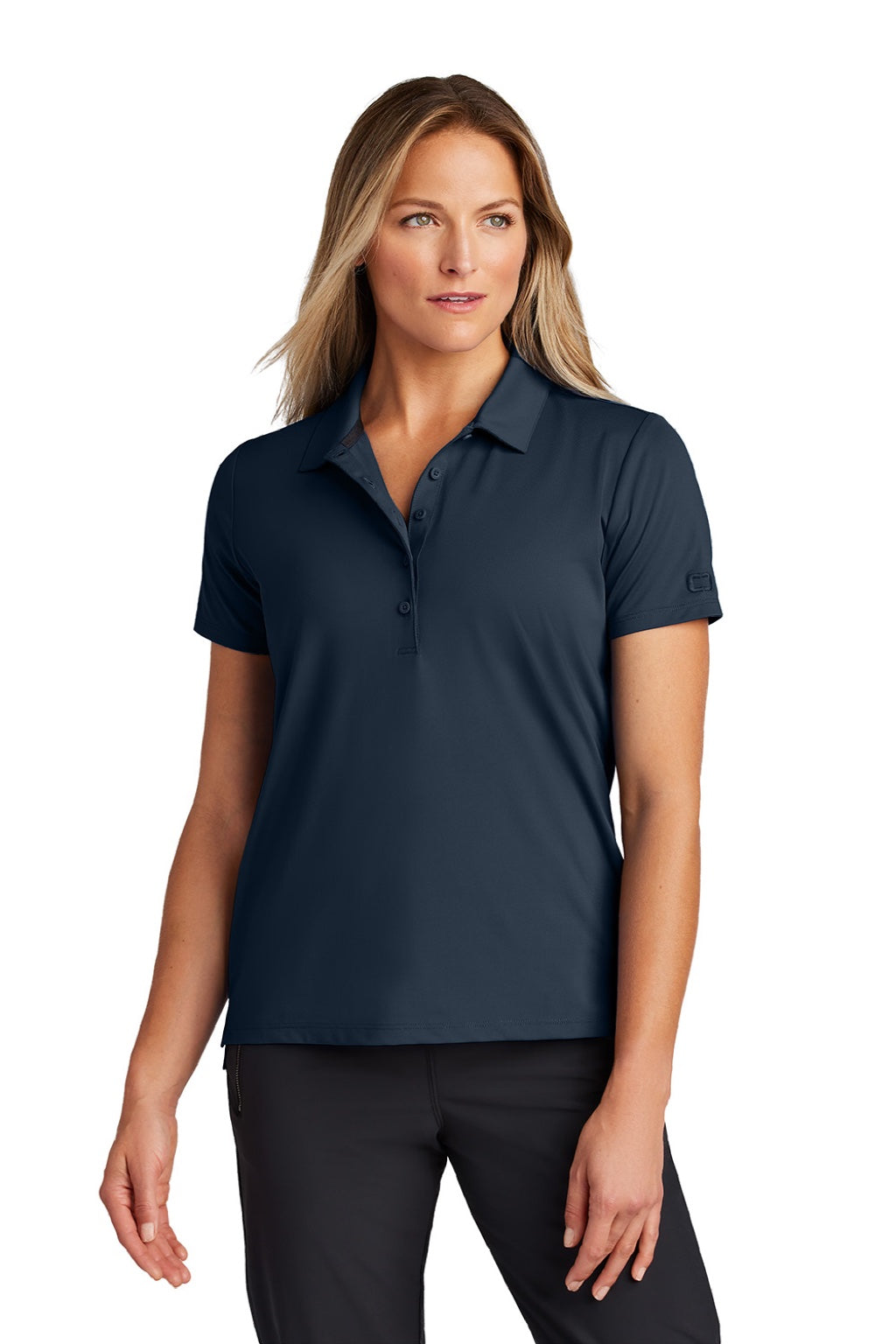 Ogio LOG170 Womens Regain Moisture Wicking Short Sleeve Polo Shirt River Navy Blue Model Front