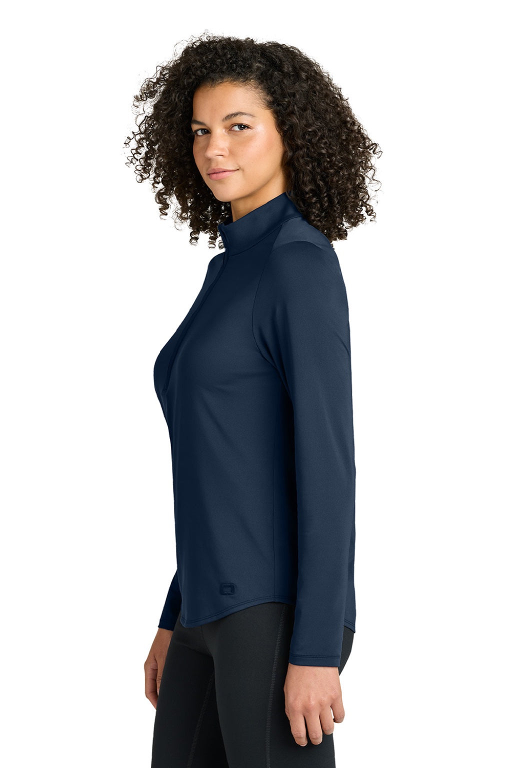 Ogio LOG172 Womens Regain 1/4 Zip Sweatshirt River Navy Blue Model Side