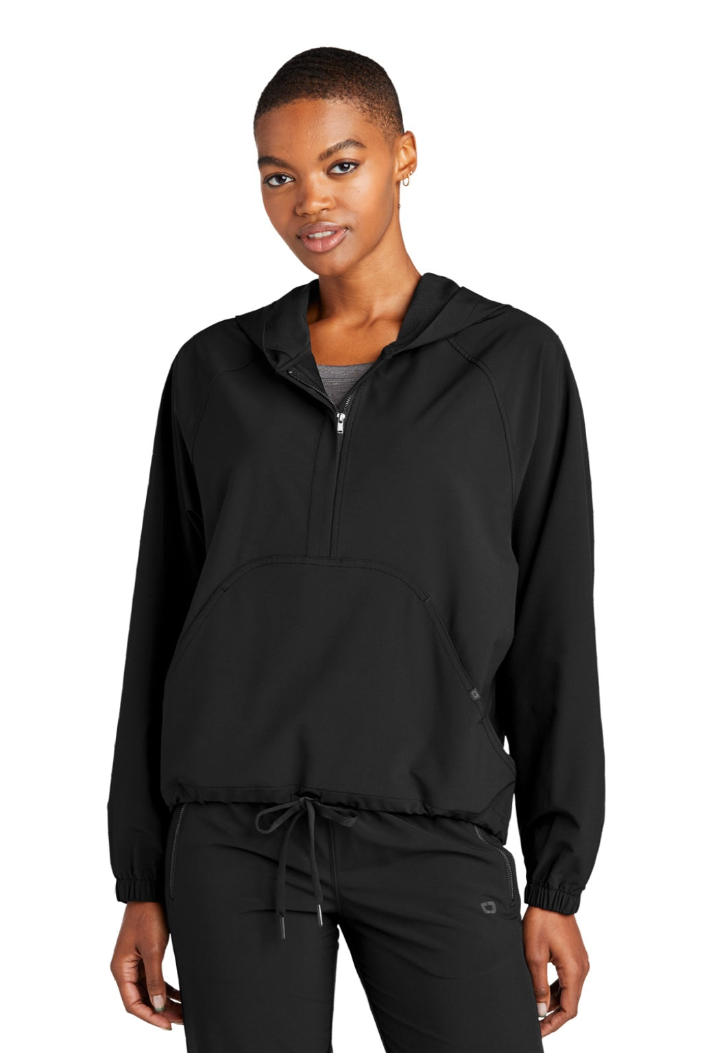 Ogio LOG706 Womens Connection Water Resistant Full Zip Anorak Hooded Jacket Blacktop Model Front