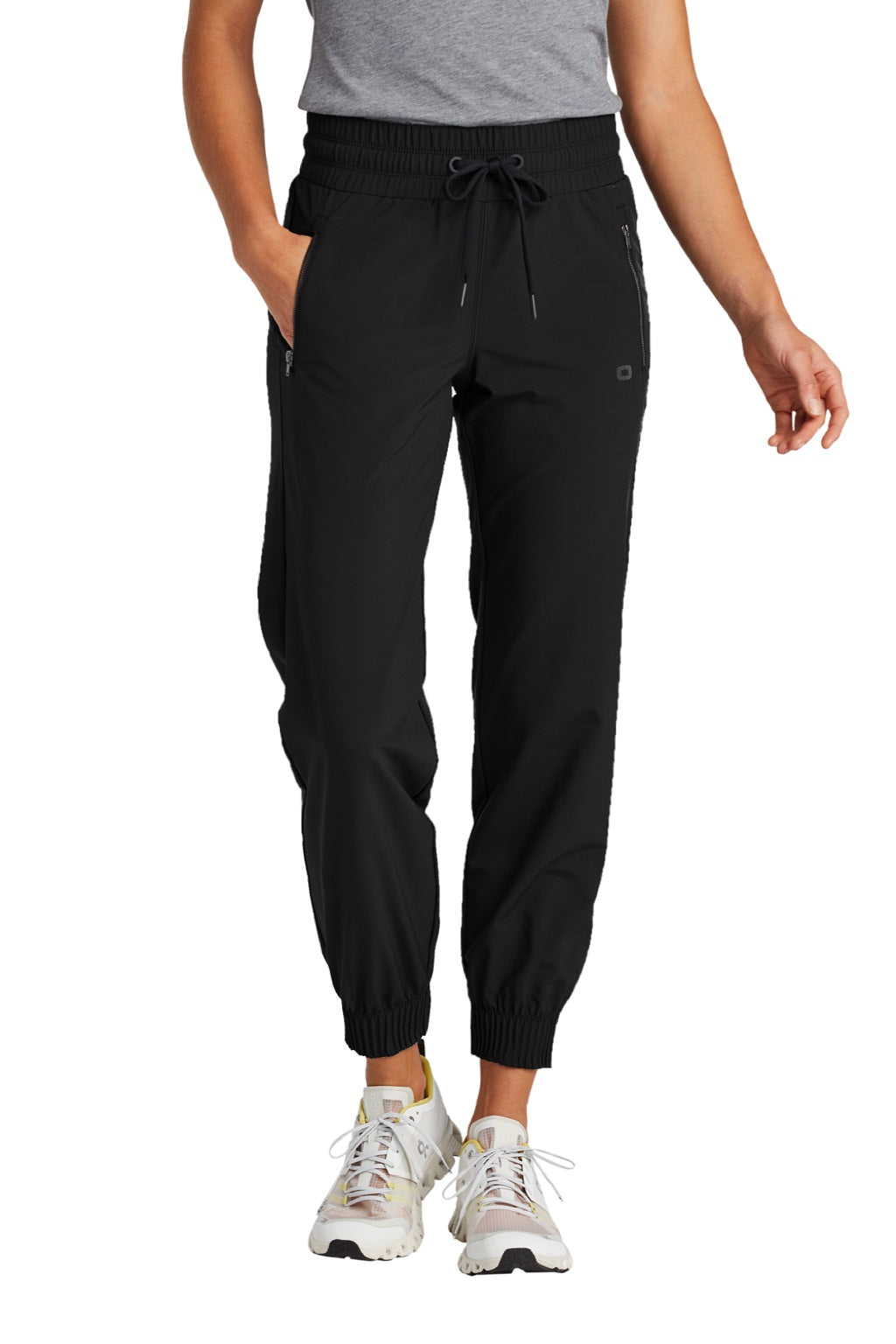 Ogio LOG707 Womens Connection Water Resistant Jogger Sweatpants w/ Pockets Blacktop Model Front