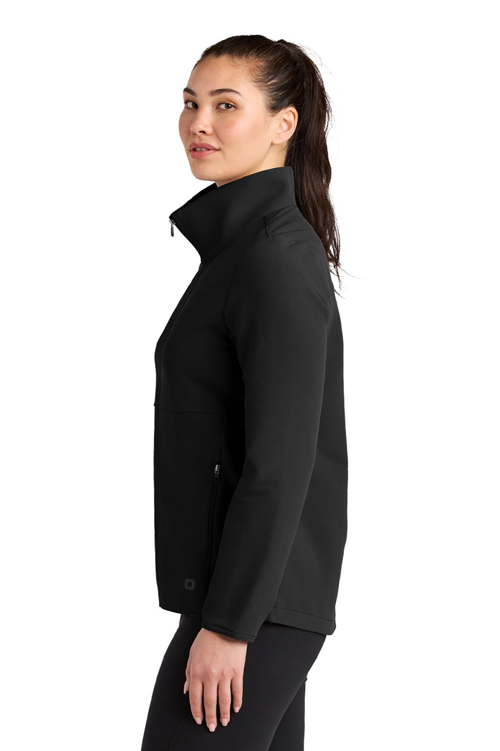 Ogio LOG740 Womens Kinetic Full Zip Soft Shell Jacket Blacktop Model Side