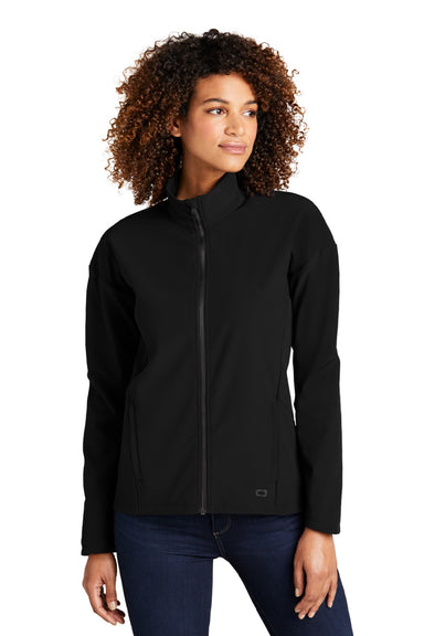 Ogio LOG755 Womens Commuter Water Resistant Full Zip Soft Shell Jacket Blacktop Model Front