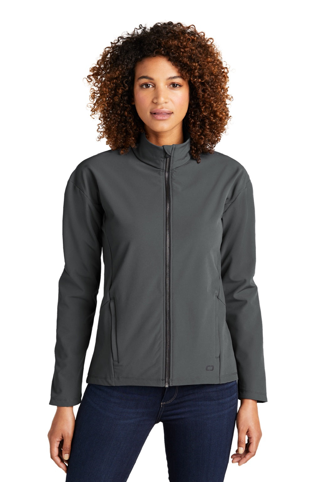 Ogio LOG755 Womens Commuter Water Resistant Full Zip Soft Shell Jacket Diesel Grey Model Front