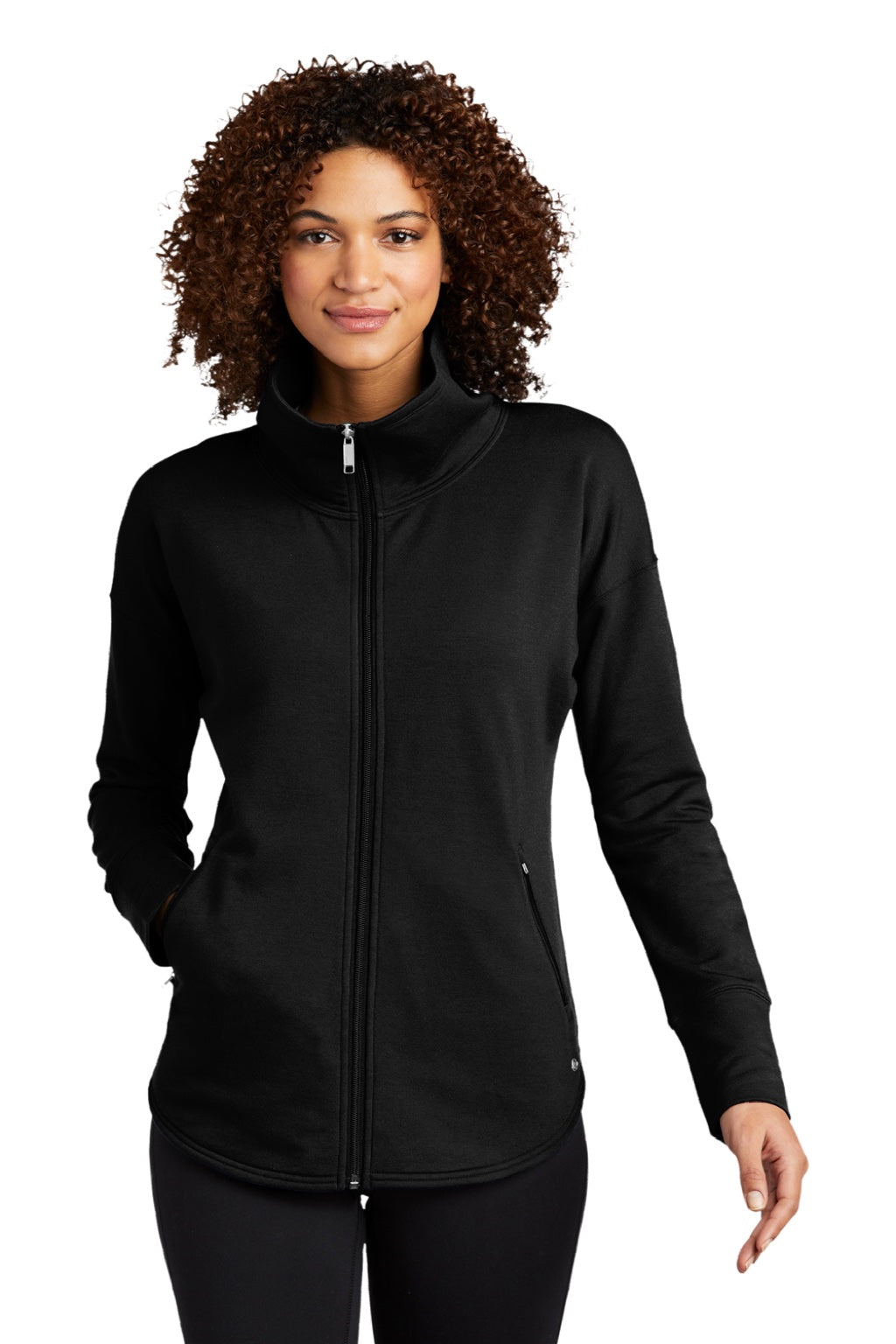 Ogio LOG812 Womens Luuma Fleece Full Zip Jacket Blacktop Model Front