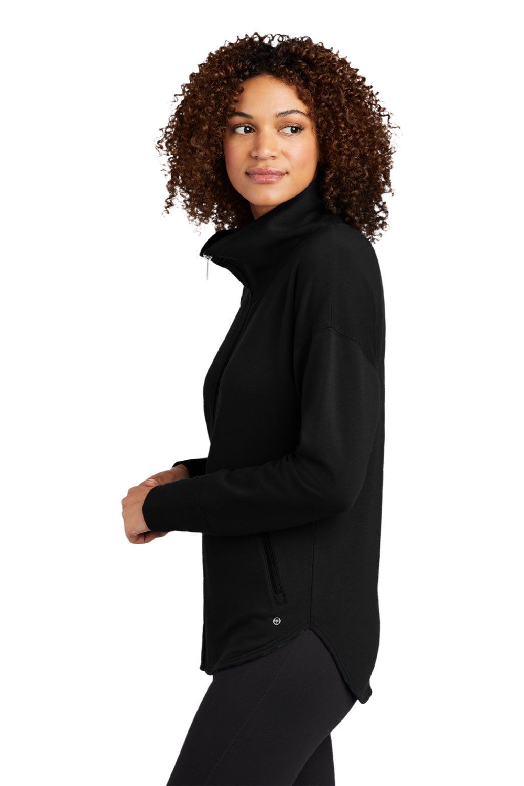 Ogio LOG812 Womens Luuma Fleece Full Zip Jacket Blacktop Model Side