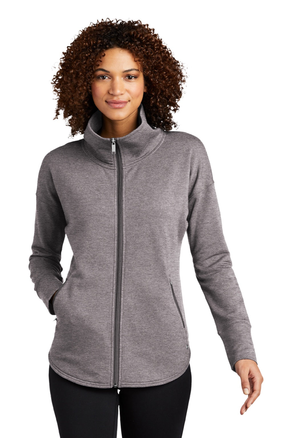 Ogio LOG812 Womens Luuma Fleece Full Zip Jacket Heather Petrol Grey Model Front
