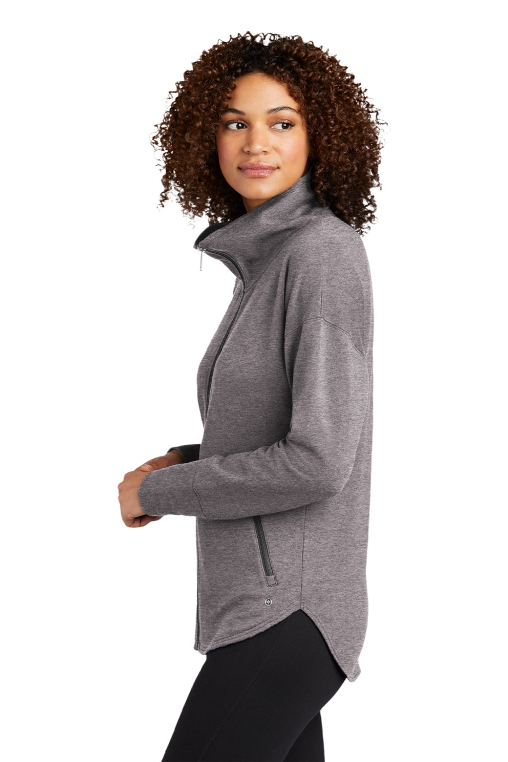 Ogio LOG812 Womens Luuma Fleece Full Zip Jacket Heather Petrol Grey Model Side