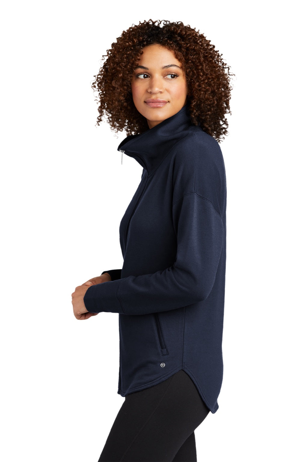 Ogio LOG812 Womens Luuma Fleece Full Zip Jacket River Navy Blue Model Side