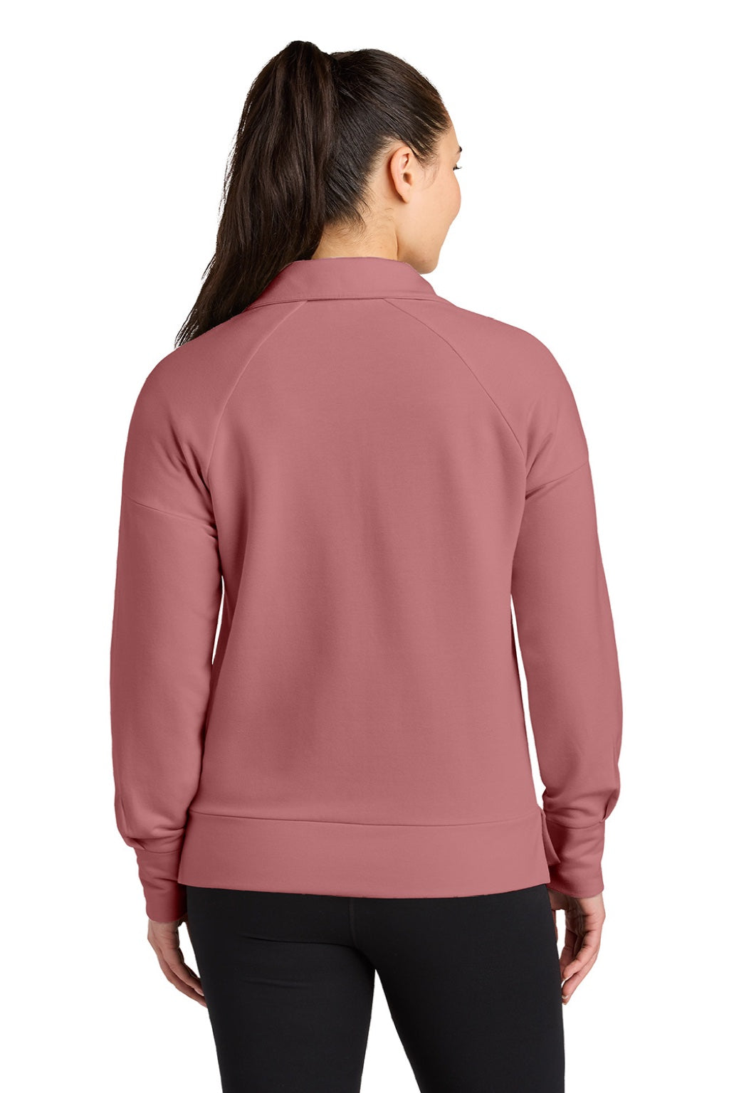 Ogio LOG814 Womens Luuma 1/4 Zip Sweatshirt Desert Pink Model Back