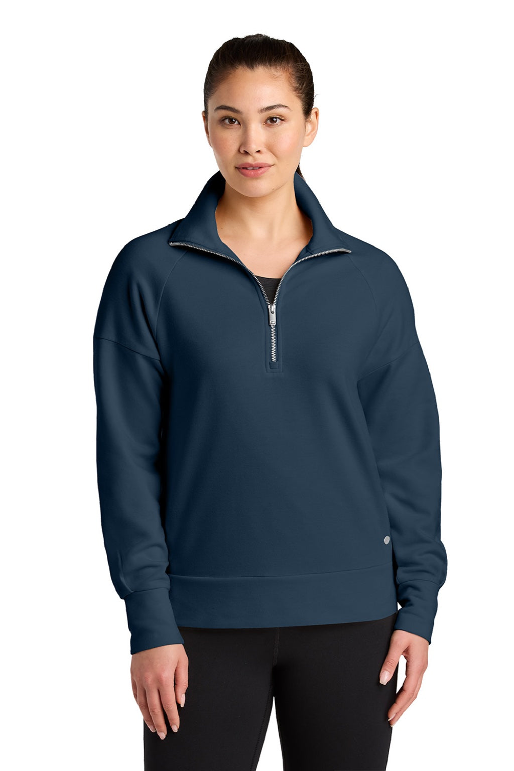 Ogio LOG814 Womens Luuma 1/4 Zip Sweatshirt River Navy Blue Model Front