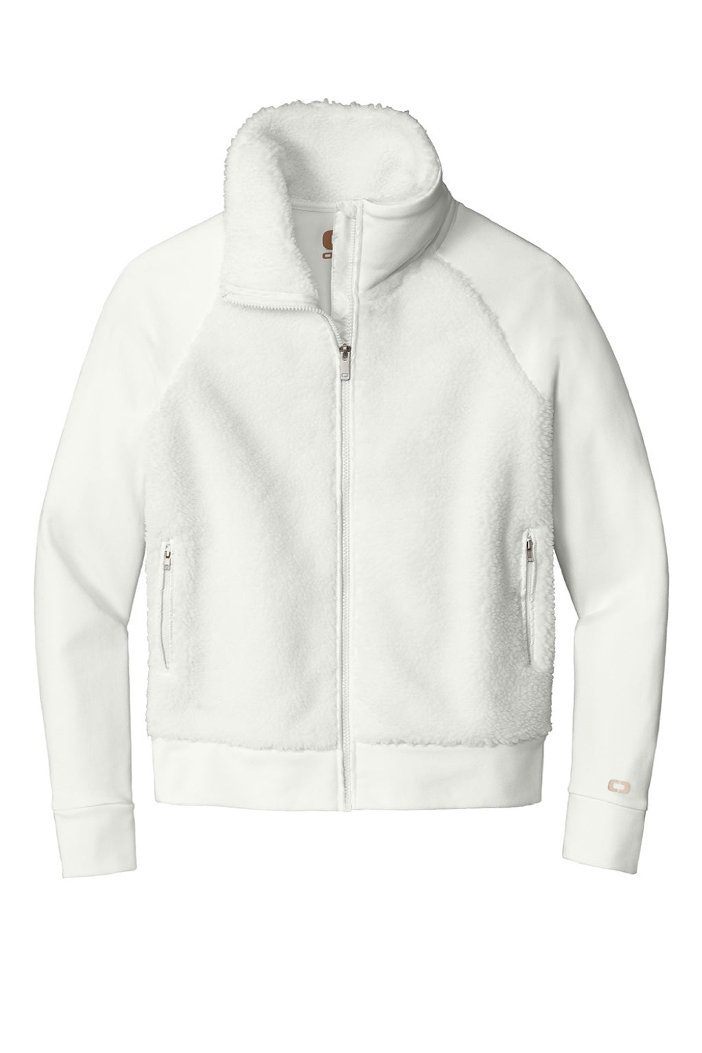 Ogio LOG815 Womens Luuma Sherpa Fleece Full Zip Jacket Ivory Snow Flat Front