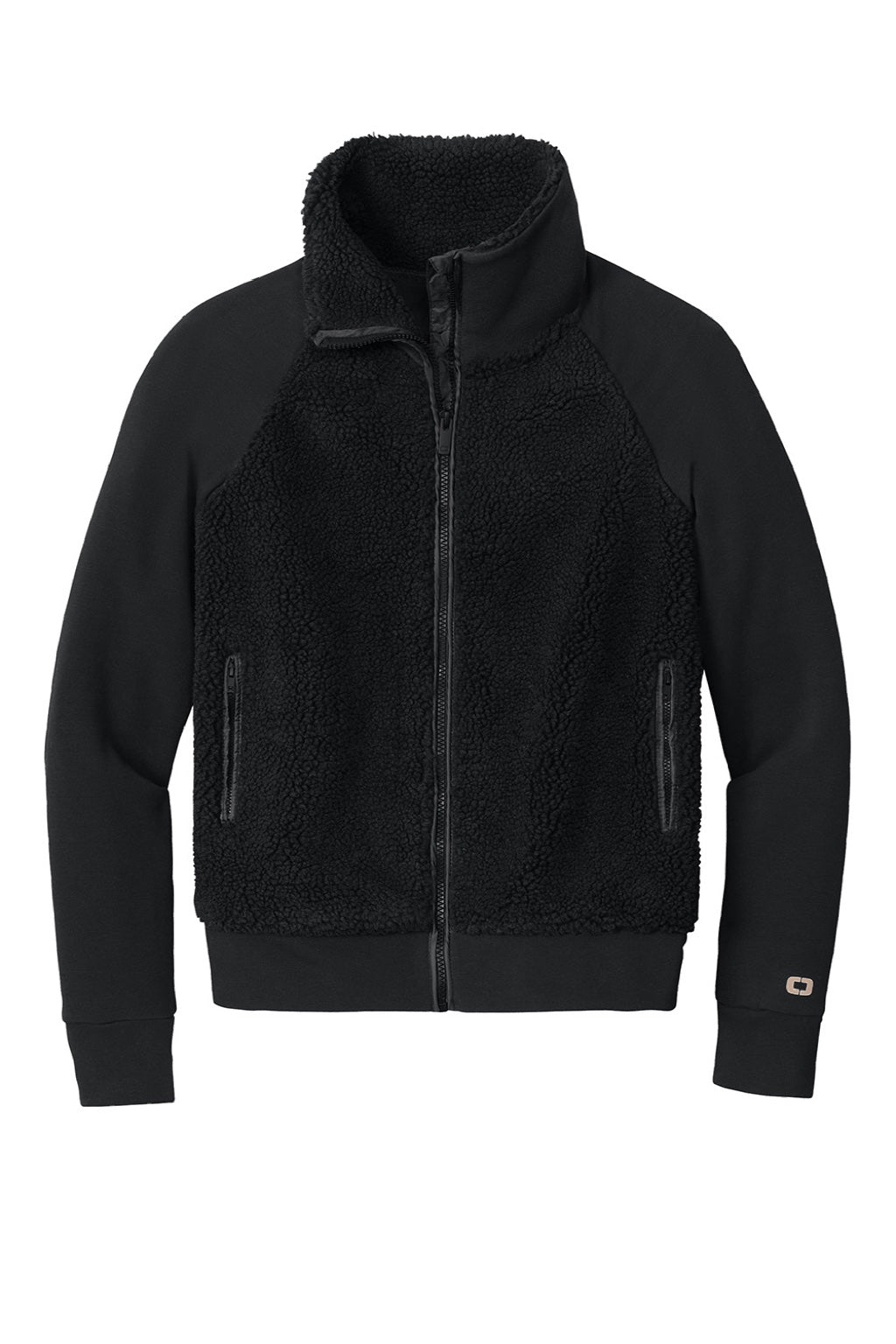 Ogio LOG815 Womens Luuma Sherpa Fleece Full Zip Jacket Blacktop Flat Front