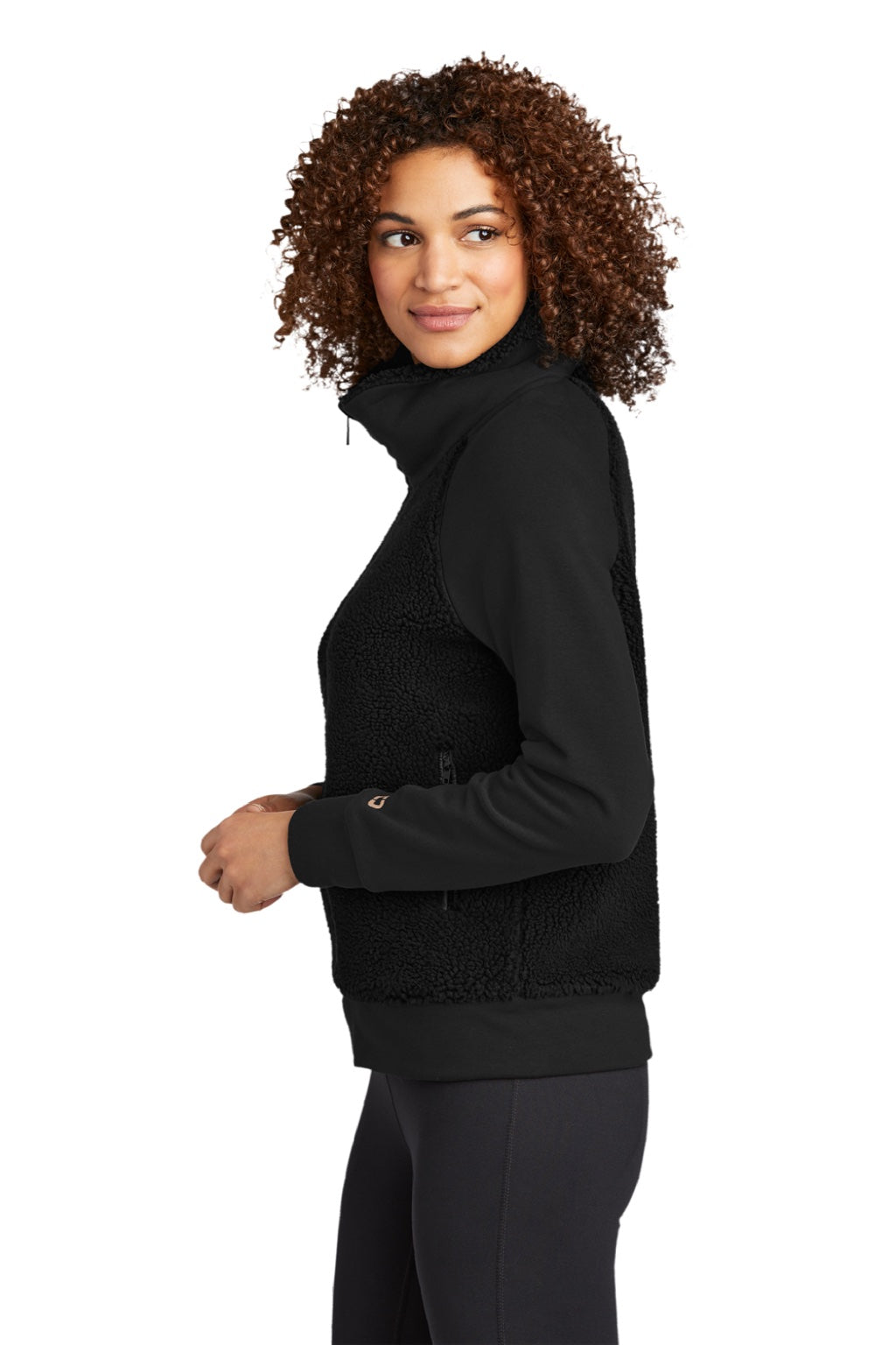 Ogio LOG815 Womens Luuma Sherpa Fleece Full Zip Jacket Blacktop Model Side