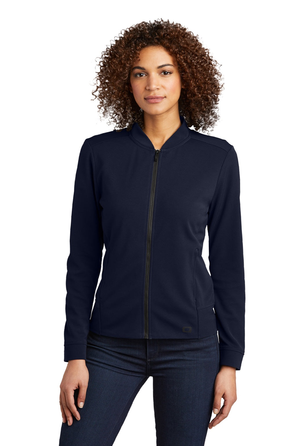 Ogio LOG820 Womens Hinge Full Zip Jacket River Navy Blue Model Front