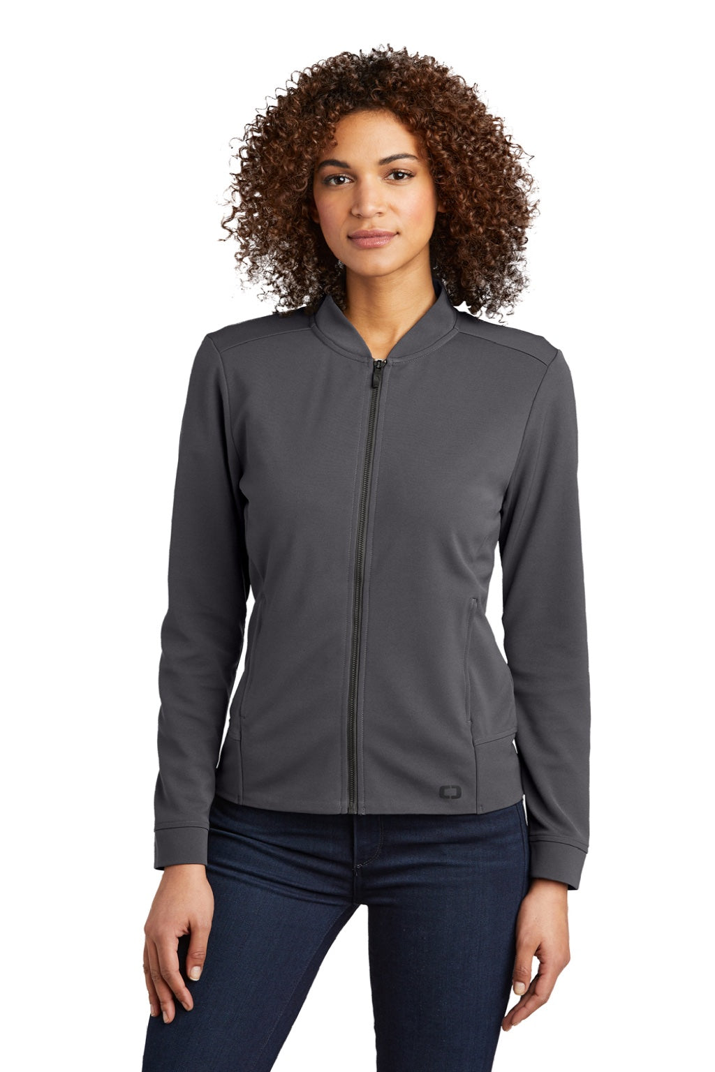 Ogio LOG820 Womens Hinge Full Zip Jacket Tarmac Grey Model Front