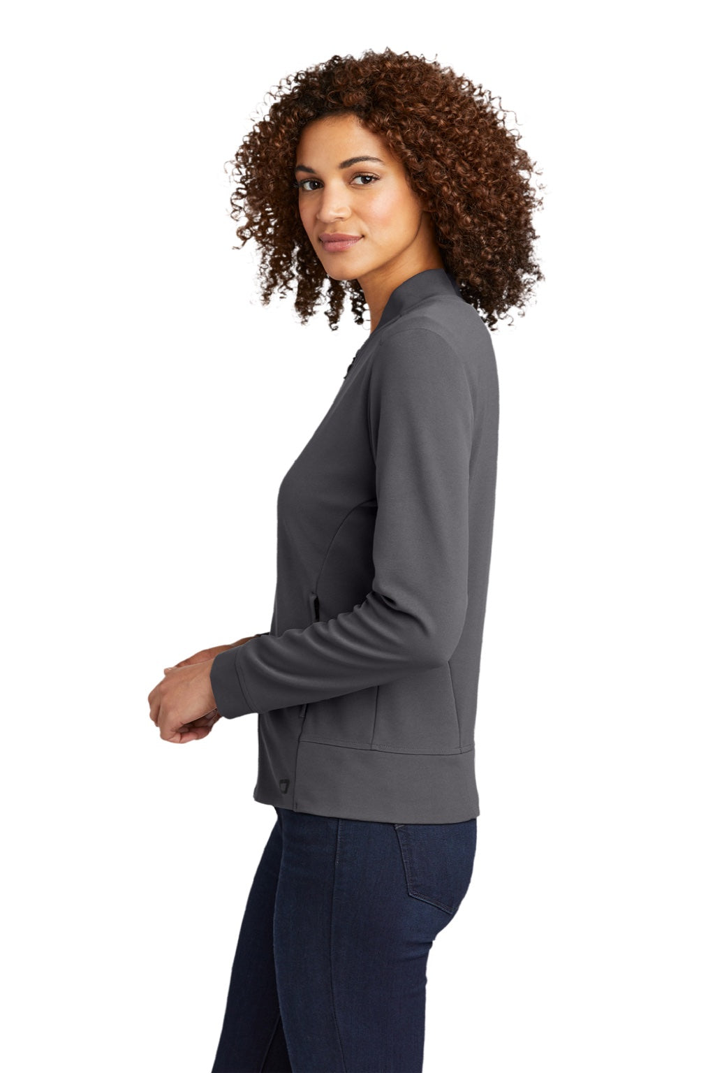 Ogio LOG820 Womens Hinge Full Zip Jacket Tarmac Grey Model Side