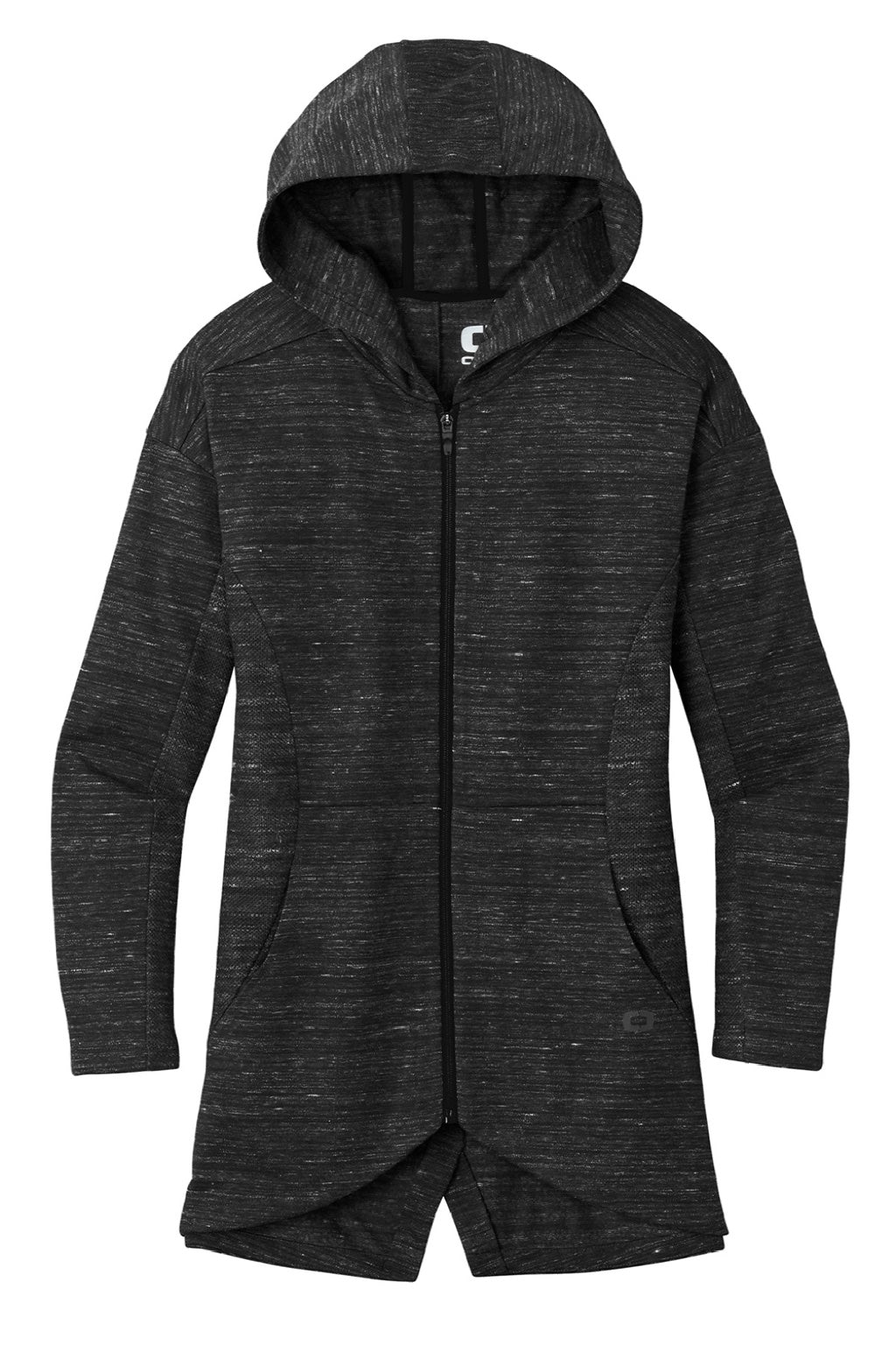 Ogio LOG823 Womens Flux Full Zip Hooded Sweatshirt Hoodie w/ Pockets Heather Blacktop Flat Front