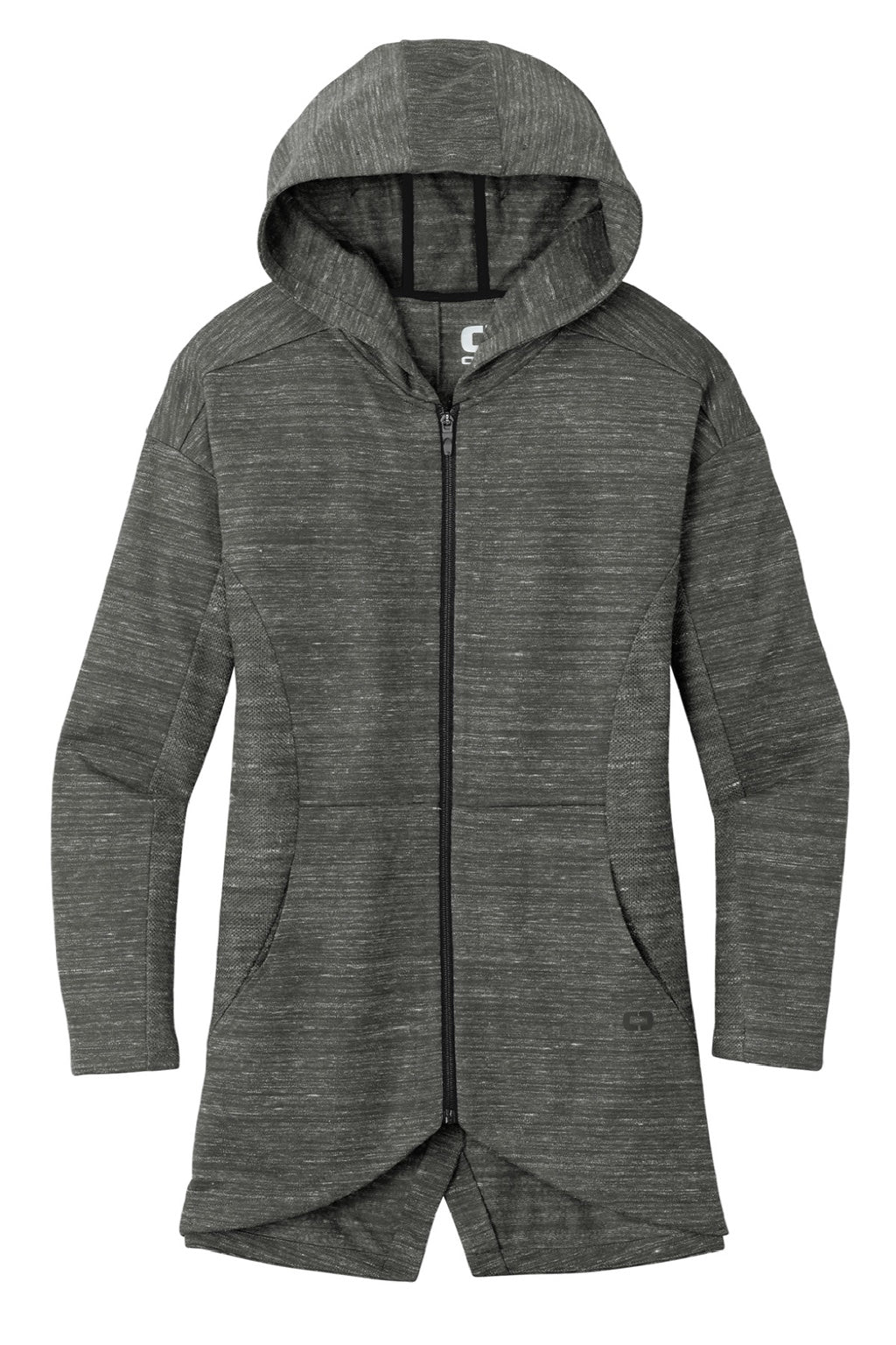 Ogio LOG823 Womens Flux Full Zip Hooded Sweatshirt Hoodie w/ Pockets Heather Tarmac Grey Flat Front