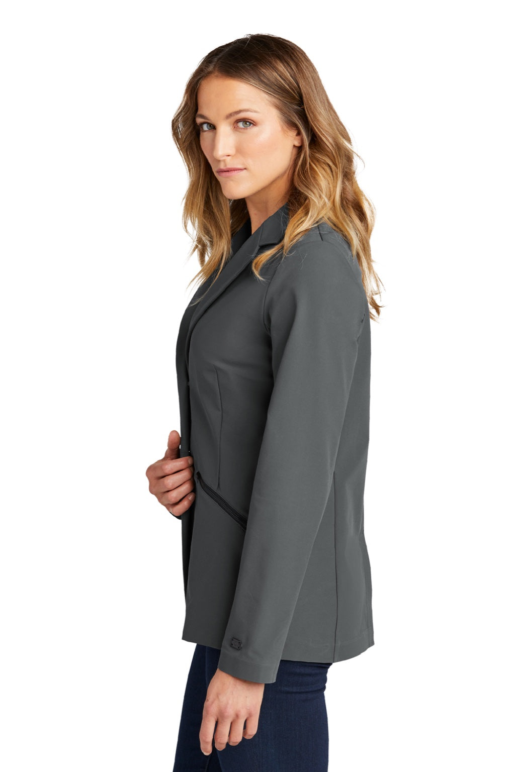 Ogio LOG824 Womens Fusion Water Resistant Blazer Tarmac Grey Model Side