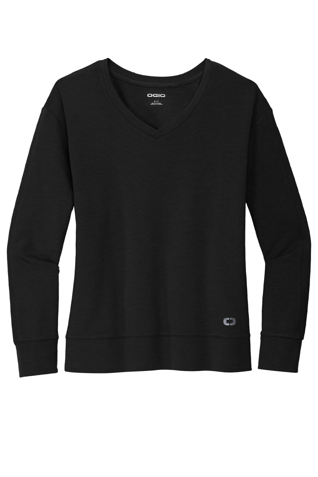 Ogio LOG825 Womens Luuma Flex V-Neck Sweatshirt Blacktop Flat Front