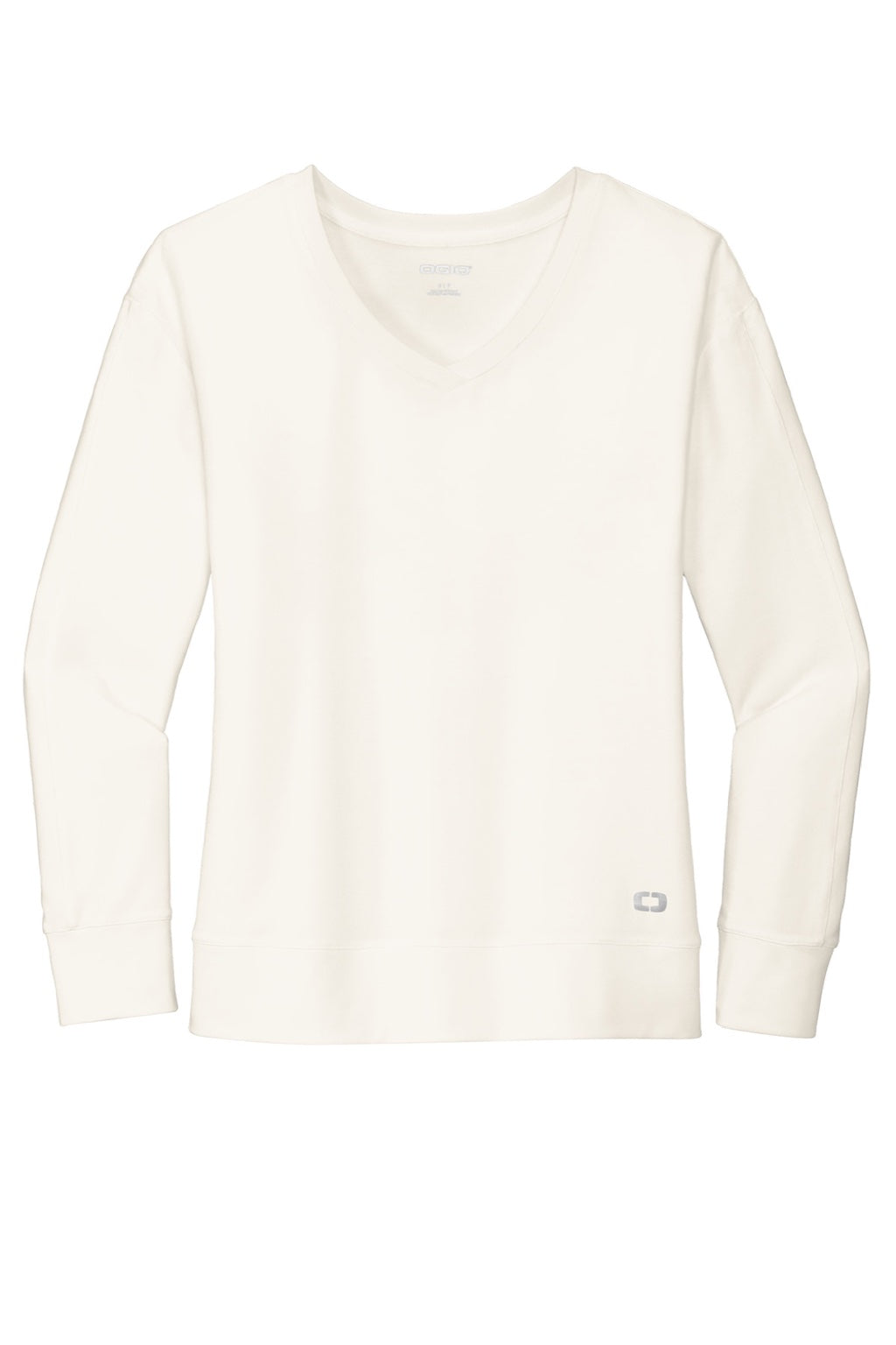 Ogio LOG825 Womens Luuma Flex V-Neck Sweatshirt Ivory Snow White Flat Front