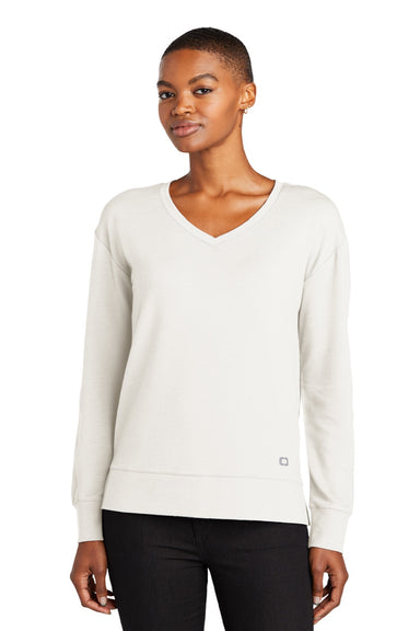 Ogio LOG825 Womens Luuma Flex V-Neck Sweatshirt Ivory Snow White Model Front