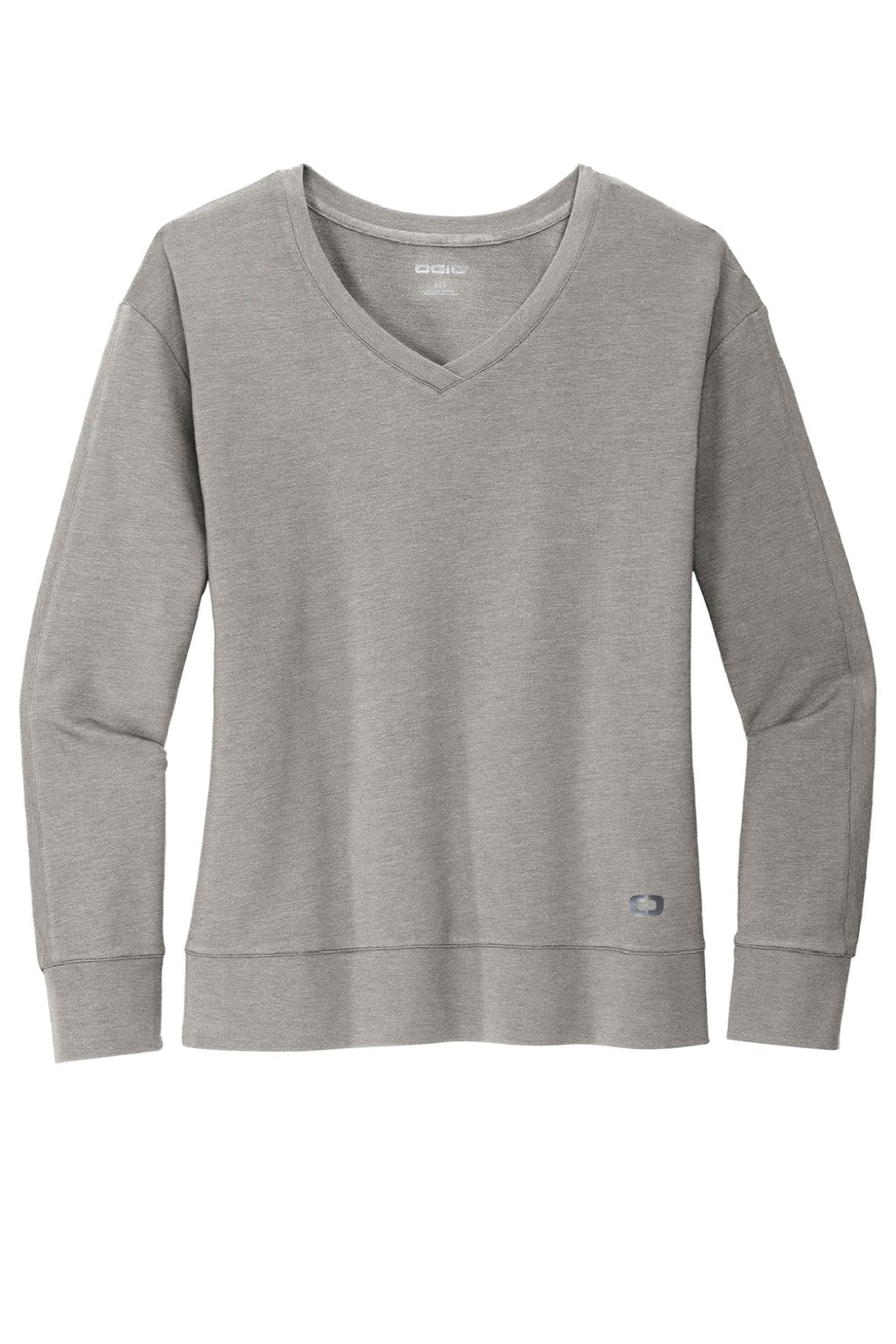 Ogio LOG825 Womens Luuma Flex V-Neck Sweatshirt Heather Petrol Grey Flat Front