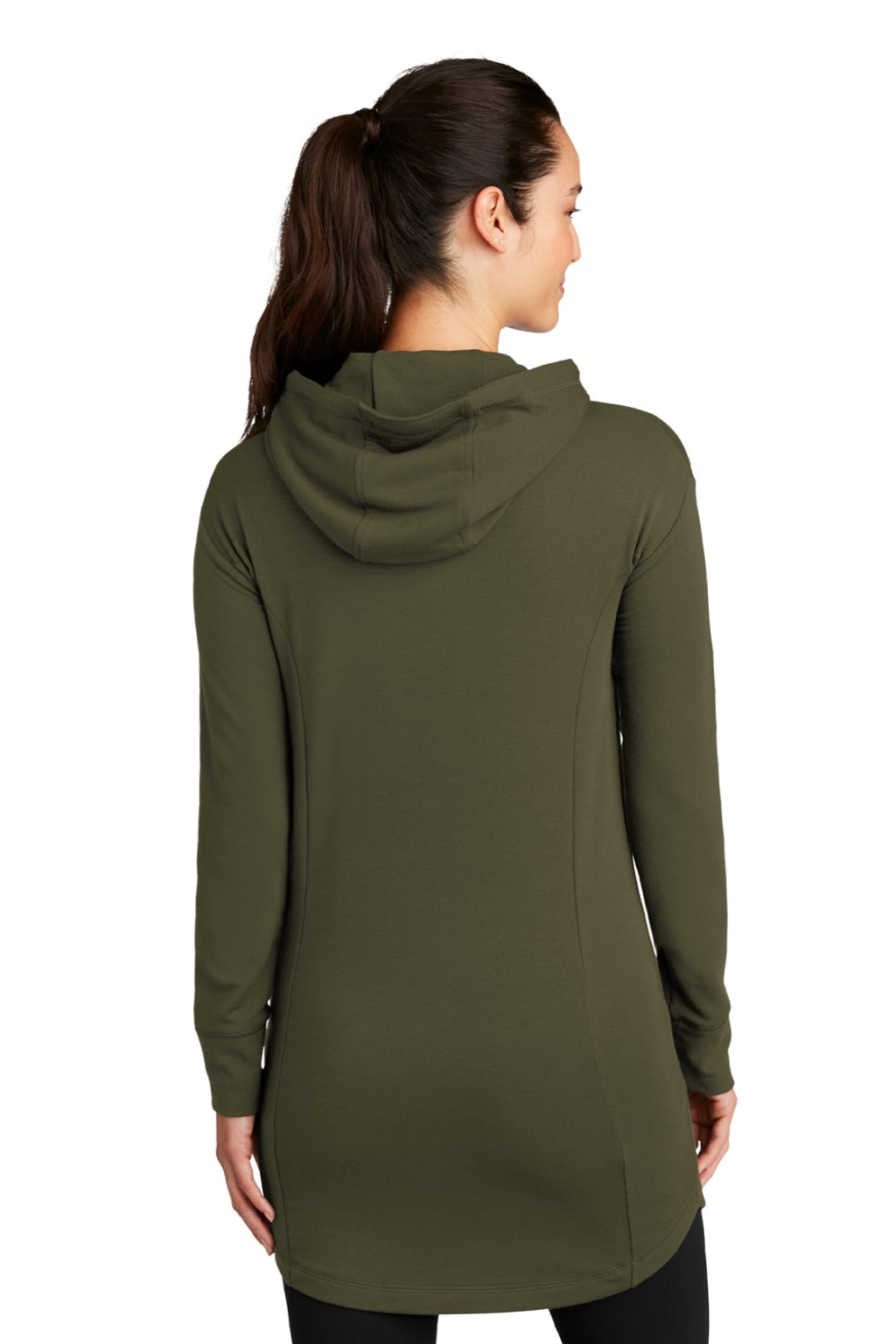 Ogio LOG827 Womens Luuma Flex Hooded Sweatshirt Hoodie w/ Pockets Deep Olive Green Model Back