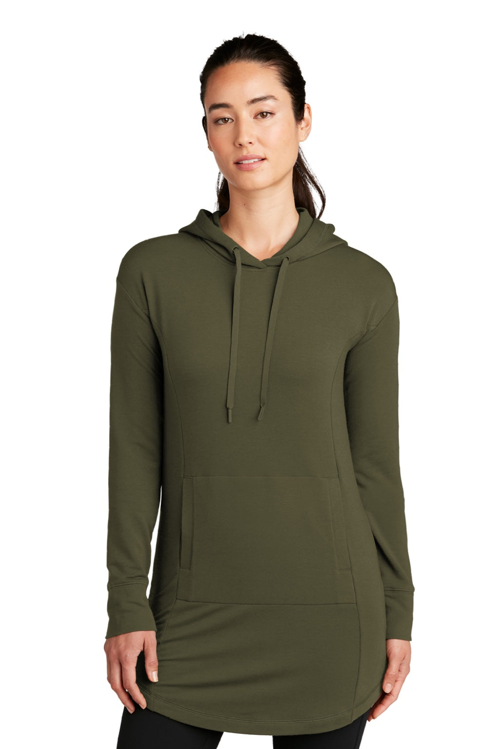 Ogio LOG827 Womens Luuma Flex Hooded Sweatshirt Hoodie w/ Pockets Deep Olive Green Model Front