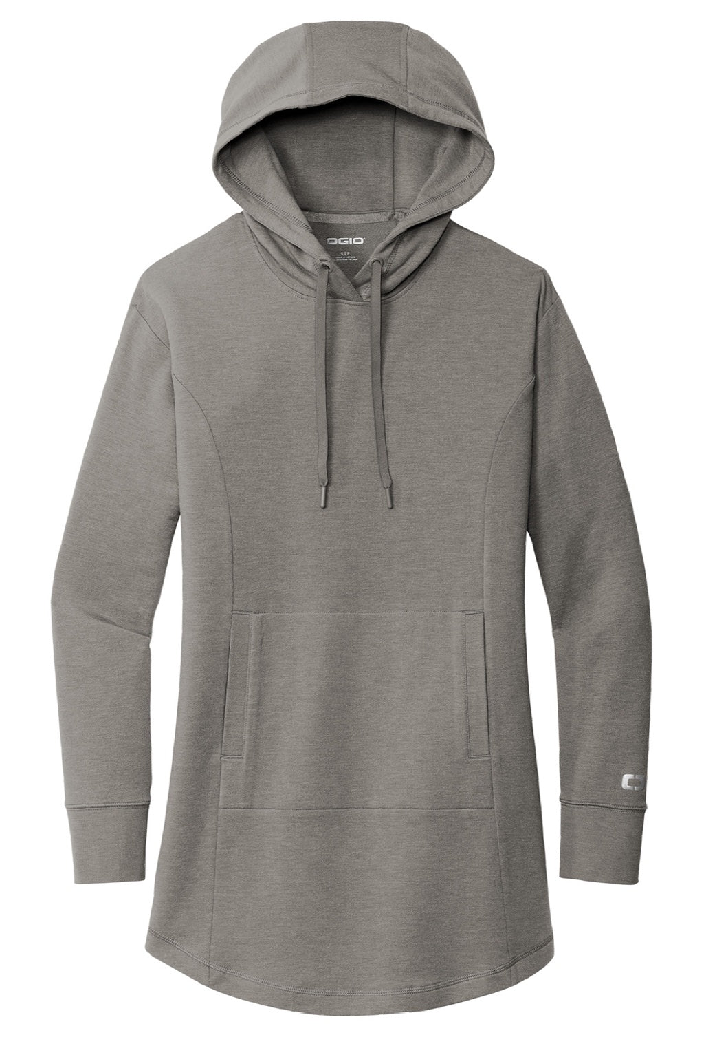 Ogio LOG827 Womens Luuma Flex Hooded Sweatshirt Hoodie w/ Pockets Heather Petrol Grey Flat Front