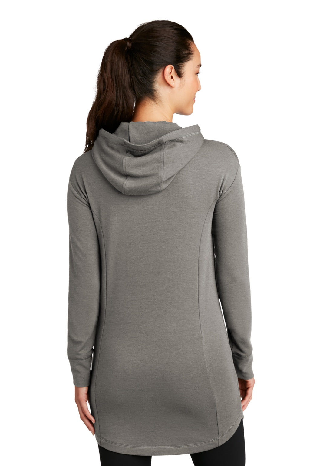 Ogio LOG827 Womens Luuma Flex Hooded Sweatshirt Hoodie w/ Pockets Heather Petrol Grey Model Back