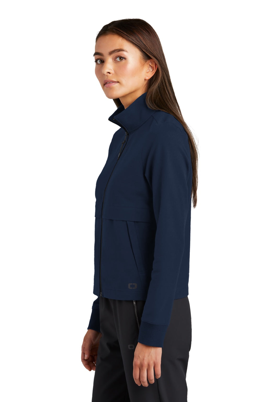 Ogio LOG830 Womens Outstretch Full Zip Jacket River Navy Blue Model Side