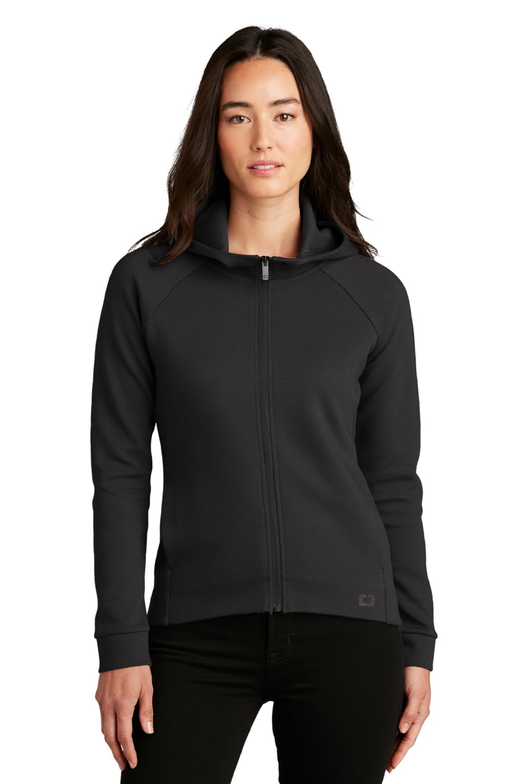 Ogio LOG850 Womens Bolt Full Zip Hooded Sweatshirt Hoodie w/ Pockets Blacktop Model Front