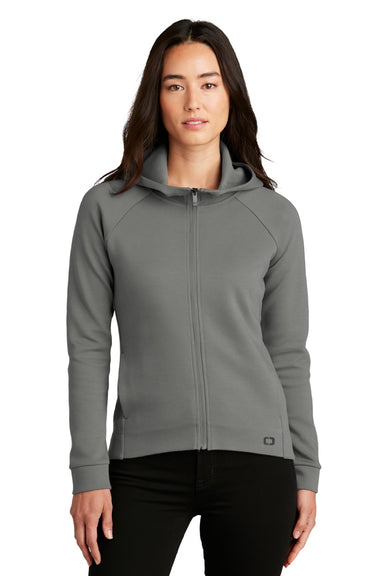 Ogio LOG850 Womens Bolt Full Zip Hooded Sweatshirt Hoodie w/ Pockets Turbo Grey Model Front